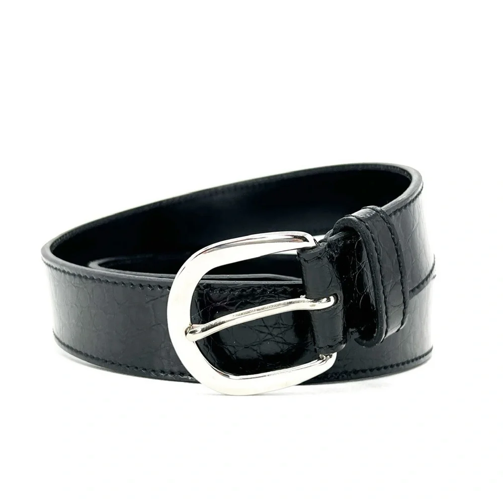 Miguel Bellido Belt Men’s Size 32 Black Croc Embossed Leather Silver Buckle EUC